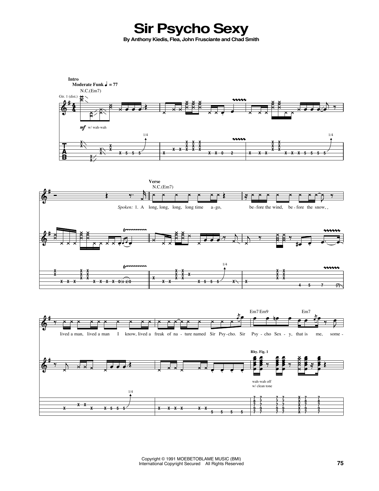 Download Red Hot Chili Peppers Sir Psycho Sexy Sheet Music and learn how to play Guitar Tab PDF digital score in minutes