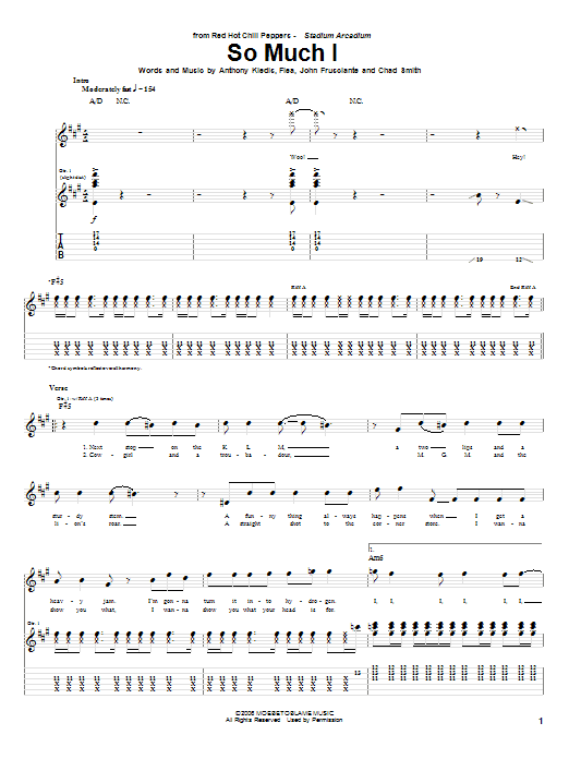 Download Red Hot Chili Peppers So Much I Sheet Music and learn how to play Bass Guitar Tab PDF digital score in minutes