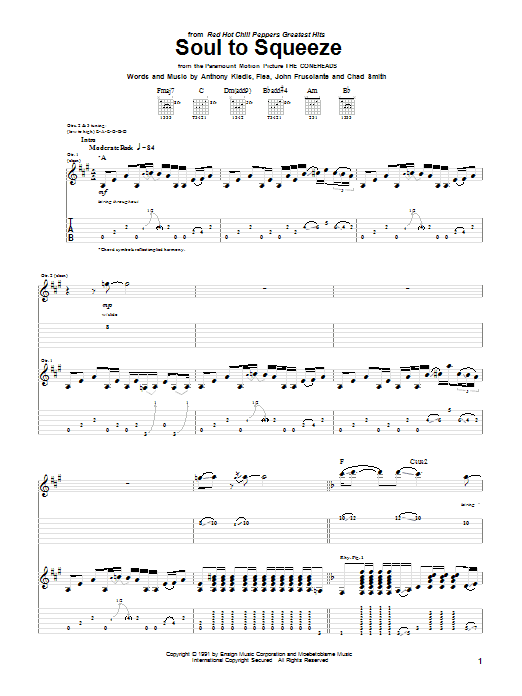 Download Red Hot Chili Peppers Soul To Squeeze Sheet Music and learn how to play Drums Transcription PDF digital score in minutes