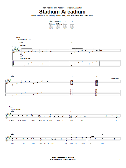 Download Red Hot Chili Peppers Stadium Arcadium Sheet Music and learn how to play Bass Guitar Tab PDF digital score in minutes