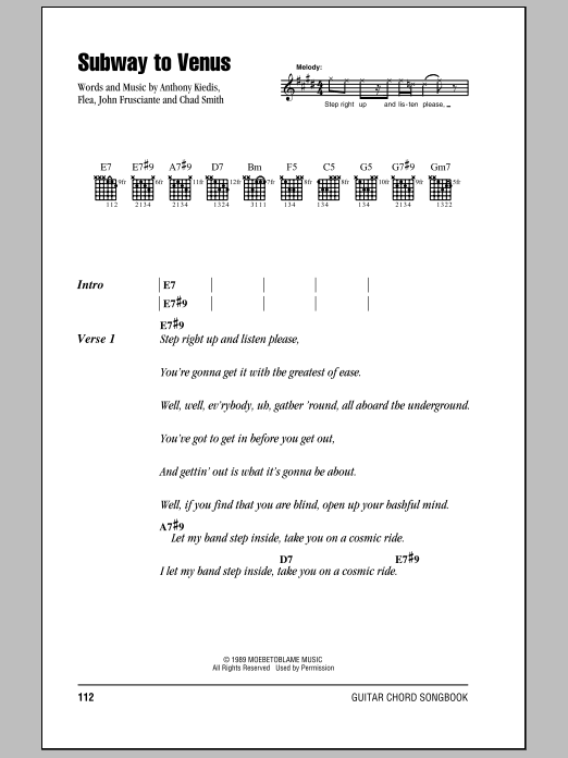 Download Red Hot Chili Peppers Subway To Venus Sheet Music and learn how to play Guitar Tab PDF digital score in minutes