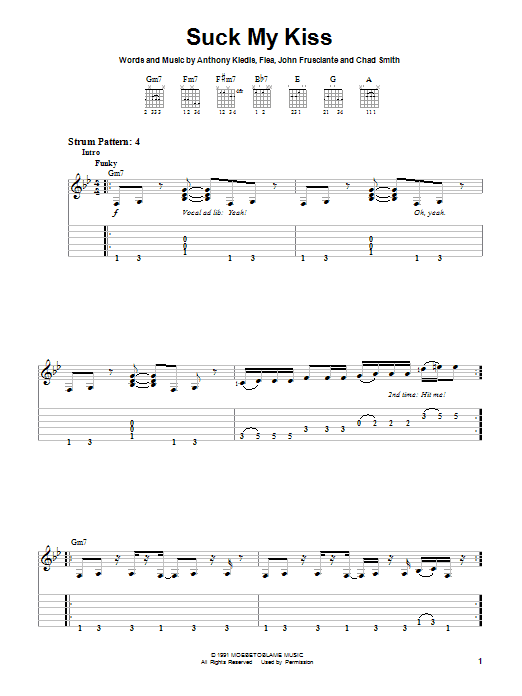 Download Red Hot Chili Peppers Suck My Kiss Sheet Music and learn how to play Easy Guitar Tab PDF digital score in minutes