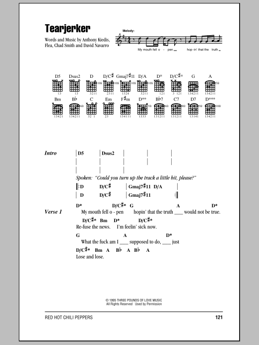 Download Red Hot Chili Peppers Tearjerker Sheet Music and learn how to play Guitar Tab PDF digital score in minutes