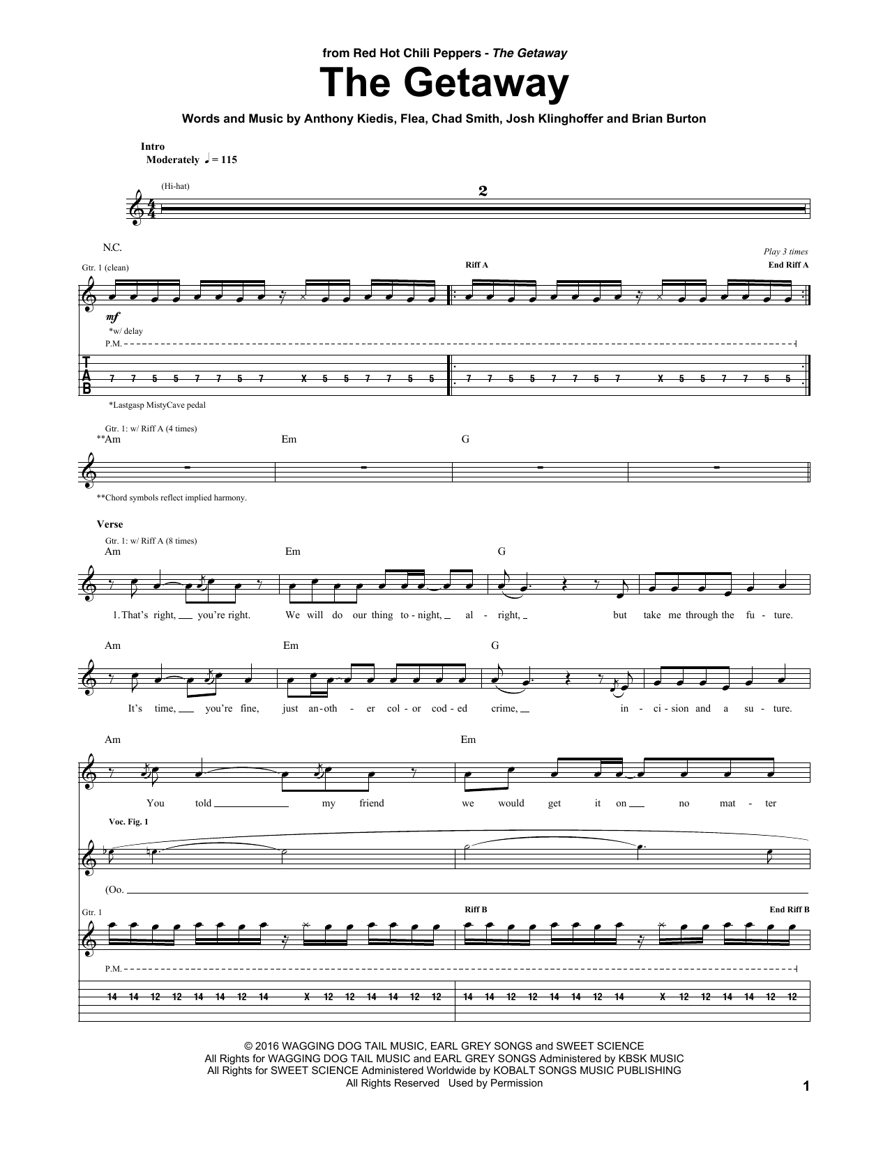 Download Red Hot Chili Peppers The Getaway Sheet Music and learn how to play Guitar Tab PDF digital score in minutes