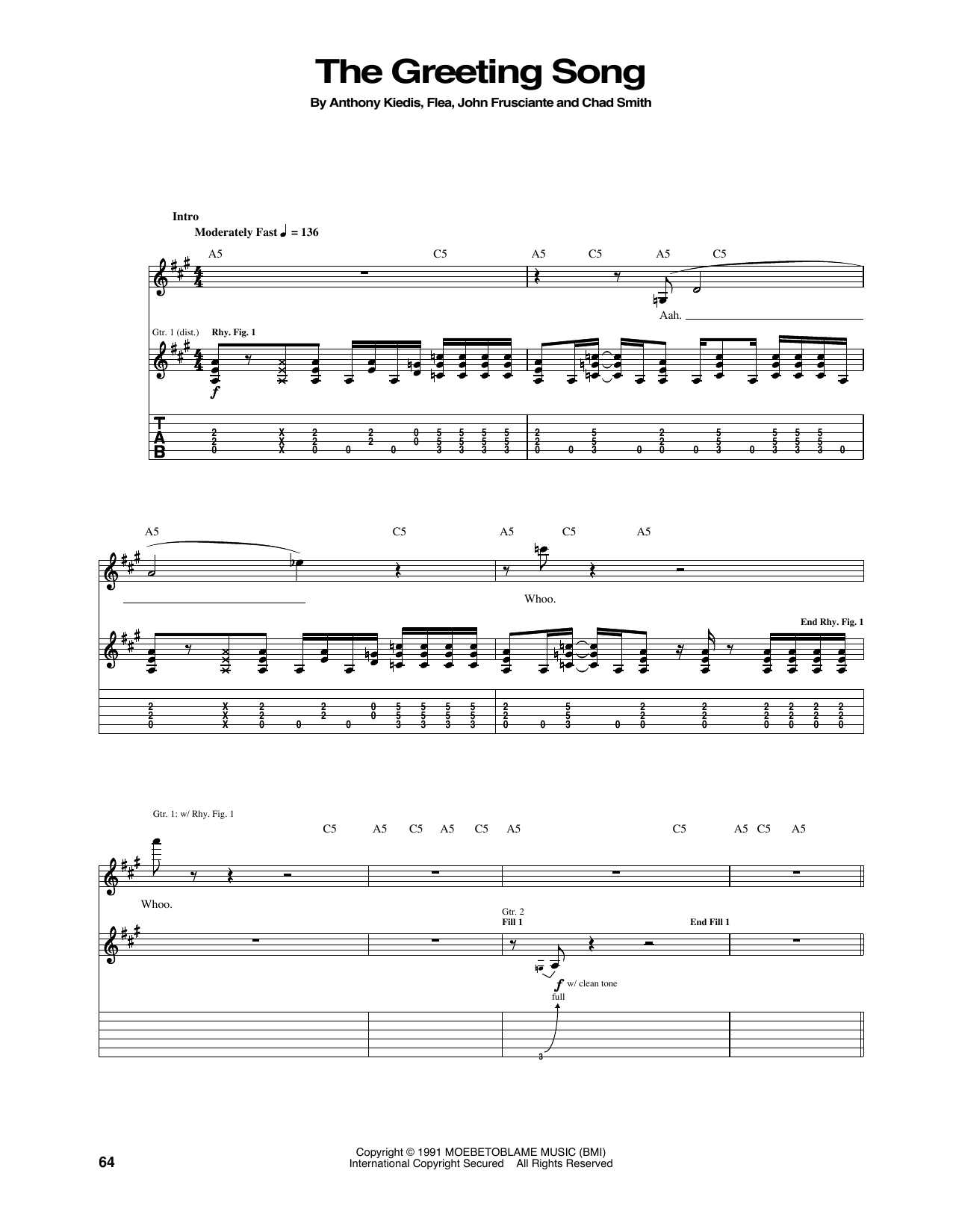 Download Red Hot Chili Peppers The Greeting Song Sheet Music and learn how to play Bass Guitar Tab PDF digital score in minutes