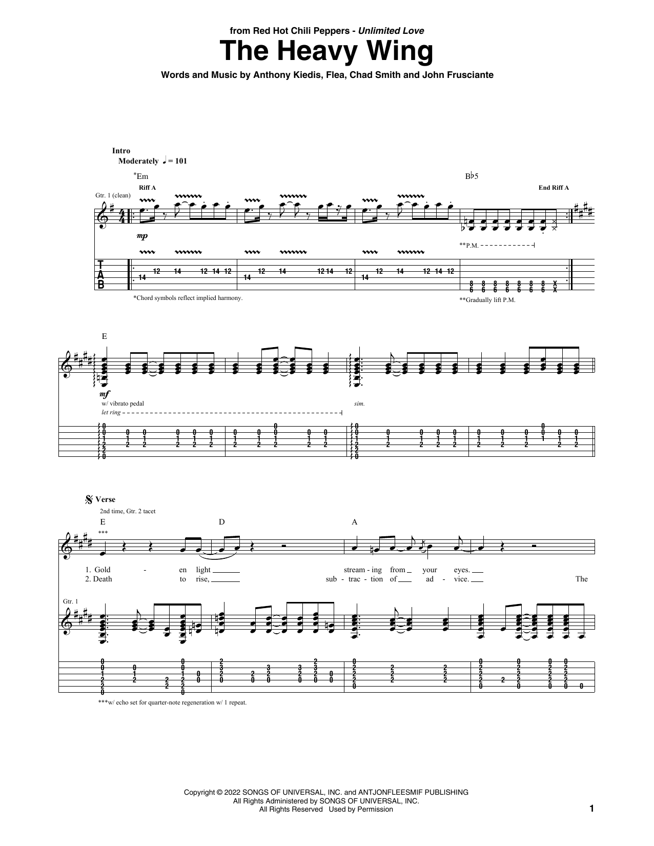 Download Red Hot Chili Peppers The Heavy Wing Sheet Music and learn how to play Bass Guitar Tab PDF digital score in minutes