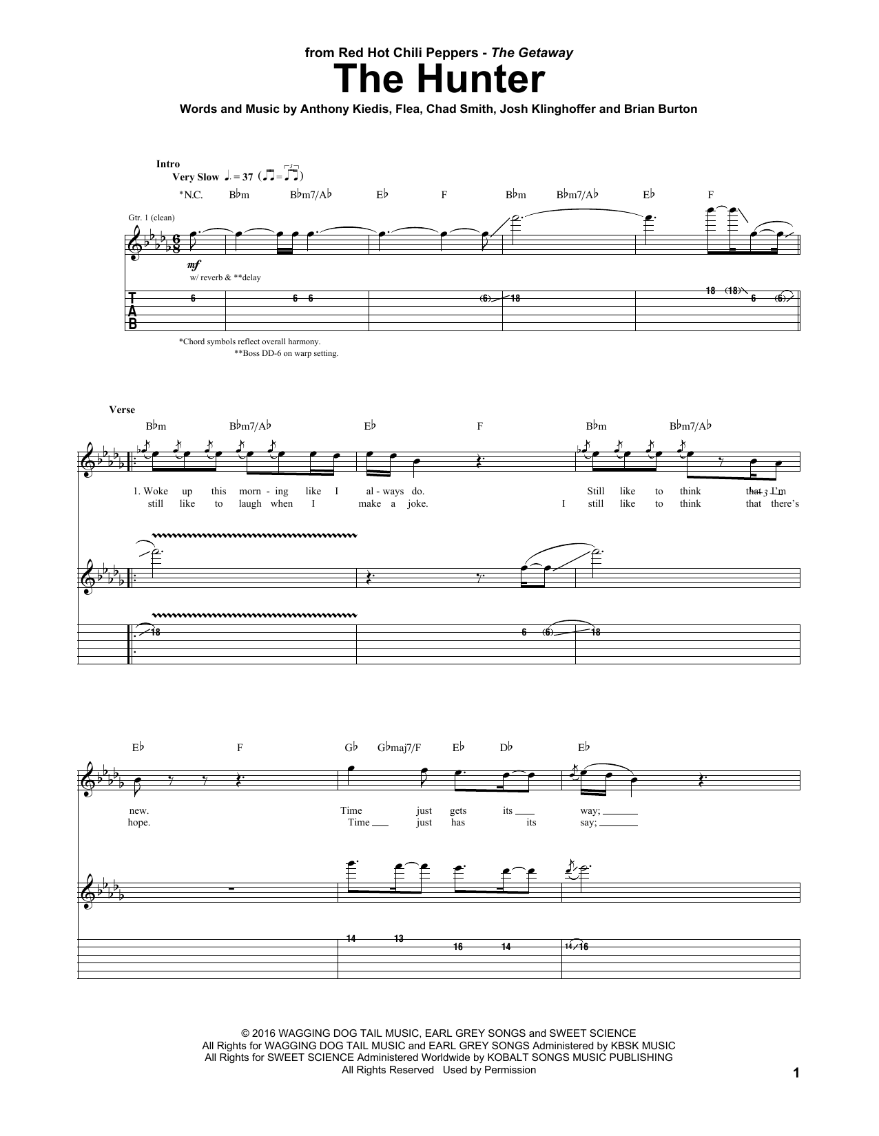 Download Red Hot Chili Peppers The Hunter Sheet Music and learn how to play Guitar Tab PDF digital score in minutes