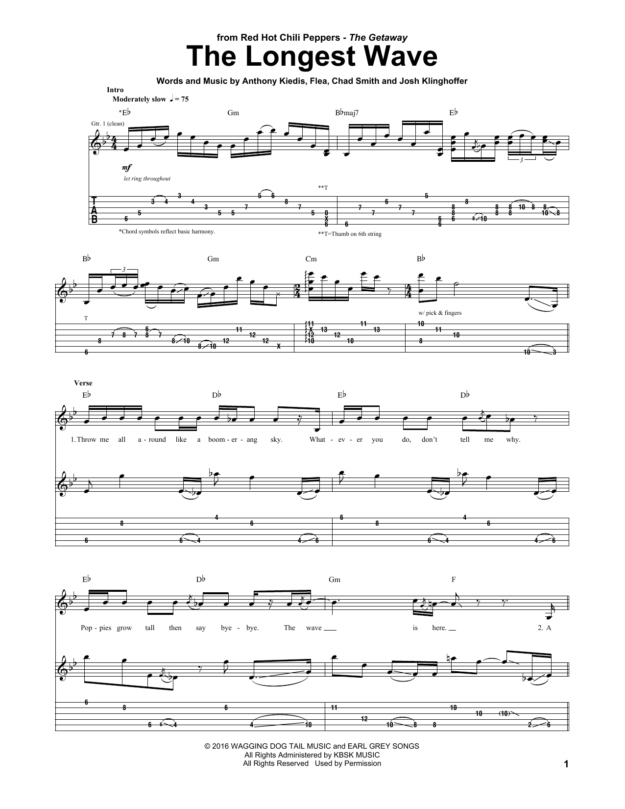Download Red Hot Chili Peppers The Longest Wave Sheet Music and learn how to play Guitar Tab PDF digital score in minutes