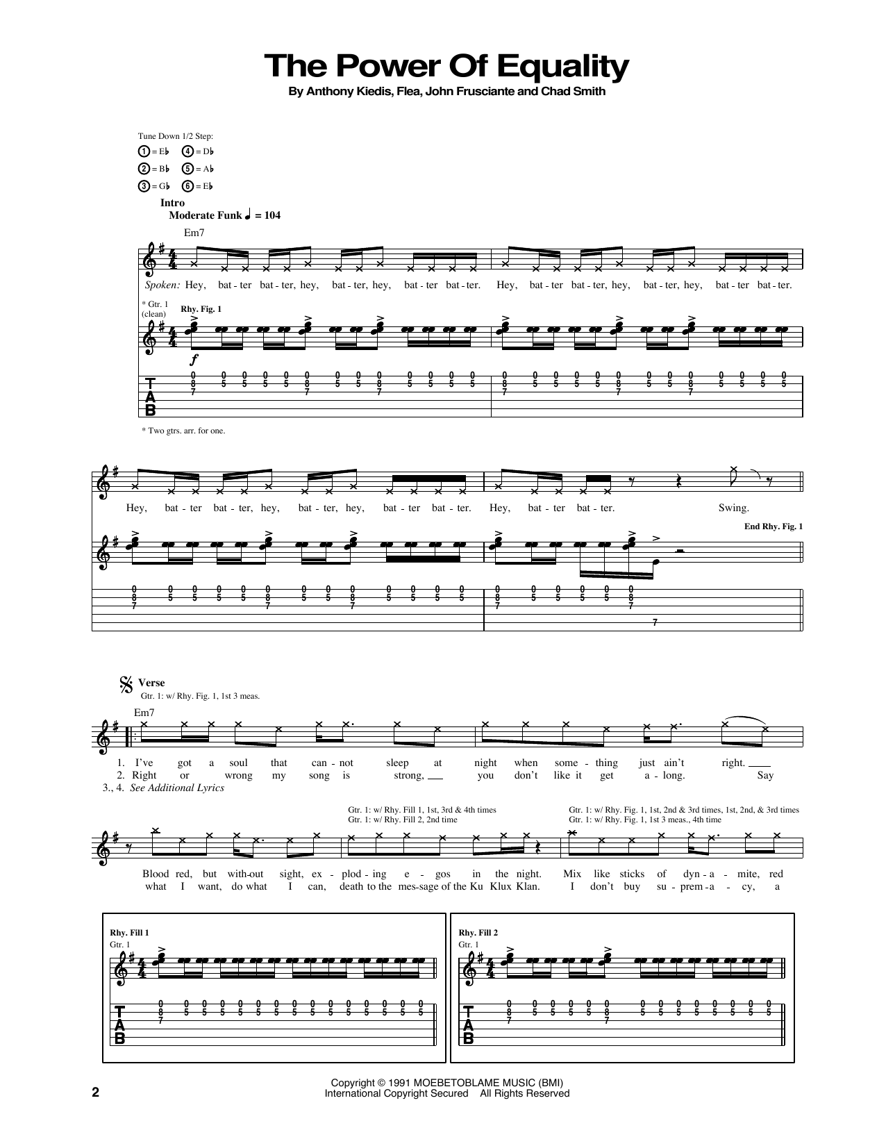 Download Red Hot Chili Peppers The Power Of Equality Sheet Music and learn how to play Bass Guitar Tab PDF digital score in minutes