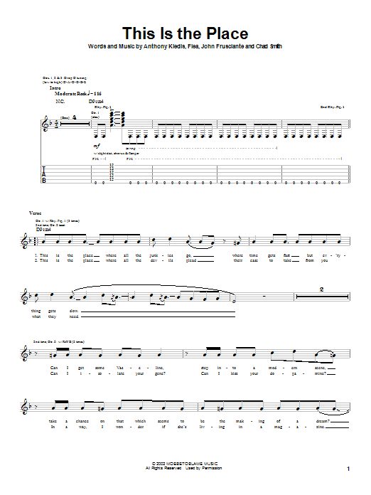 Download Red Hot Chili Peppers This Is The Place Sheet Music and learn how to play Bass Guitar Tab PDF digital score in minutes