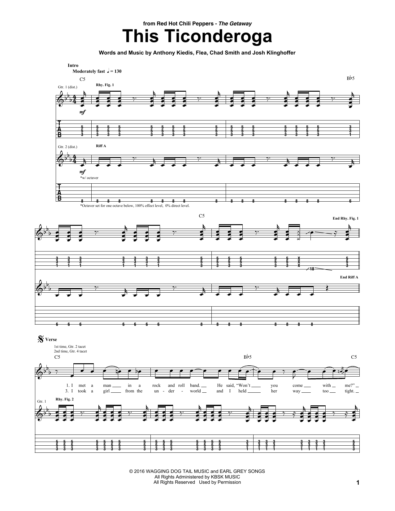 Download Red Hot Chili Peppers This Ticonderoga Sheet Music and learn how to play Guitar Tab PDF digital score in minutes