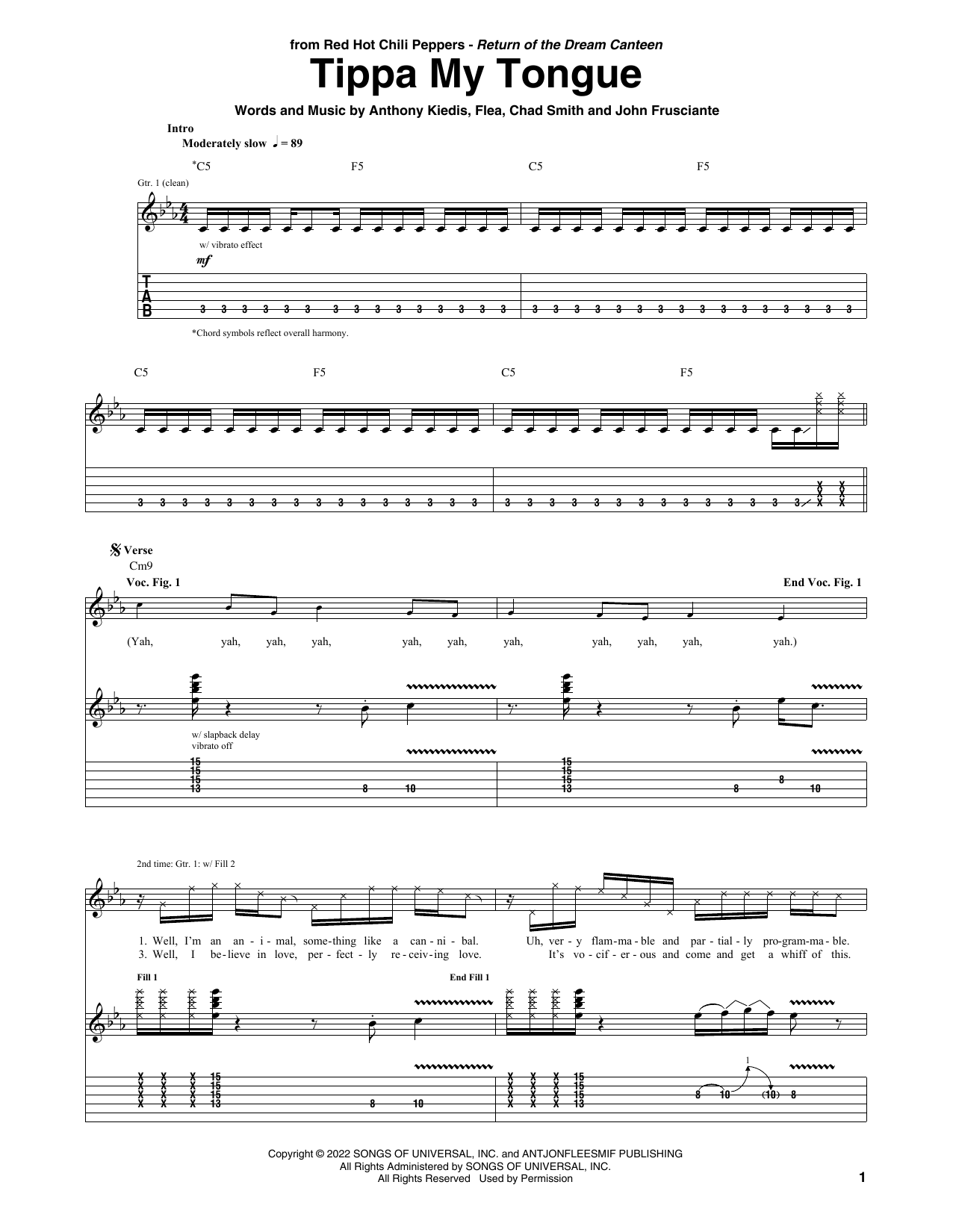 Download Red Hot Chili Peppers Tippa My Tongue Sheet Music and learn how to play Guitar Tab PDF digital score in minutes