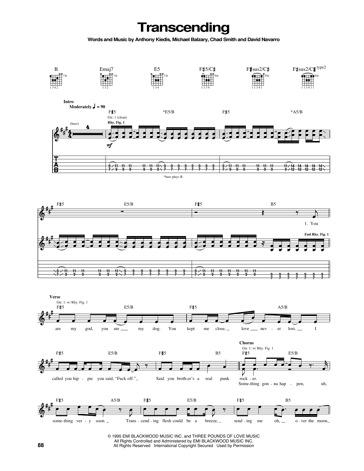Download Red Hot Chili Peppers Transcending Sheet Music and learn how to play Guitar Tab PDF digital score in minutes