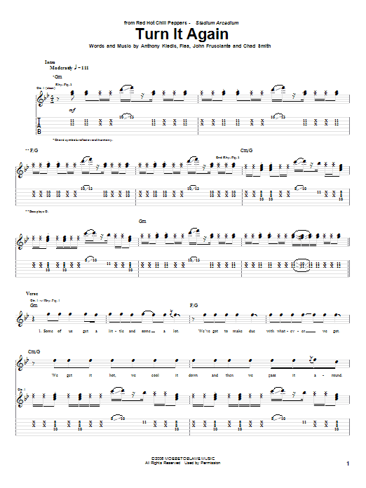 Download Red Hot Chili Peppers Turn It Again Sheet Music and learn how to play Drums Transcription PDF digital score in minutes