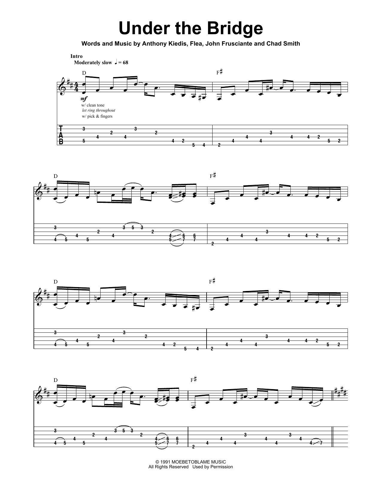 Download Red Hot Chili Peppers Under The Bridge Sheet Music and learn how to play Bass Guitar Tab PDF digital score in minutes