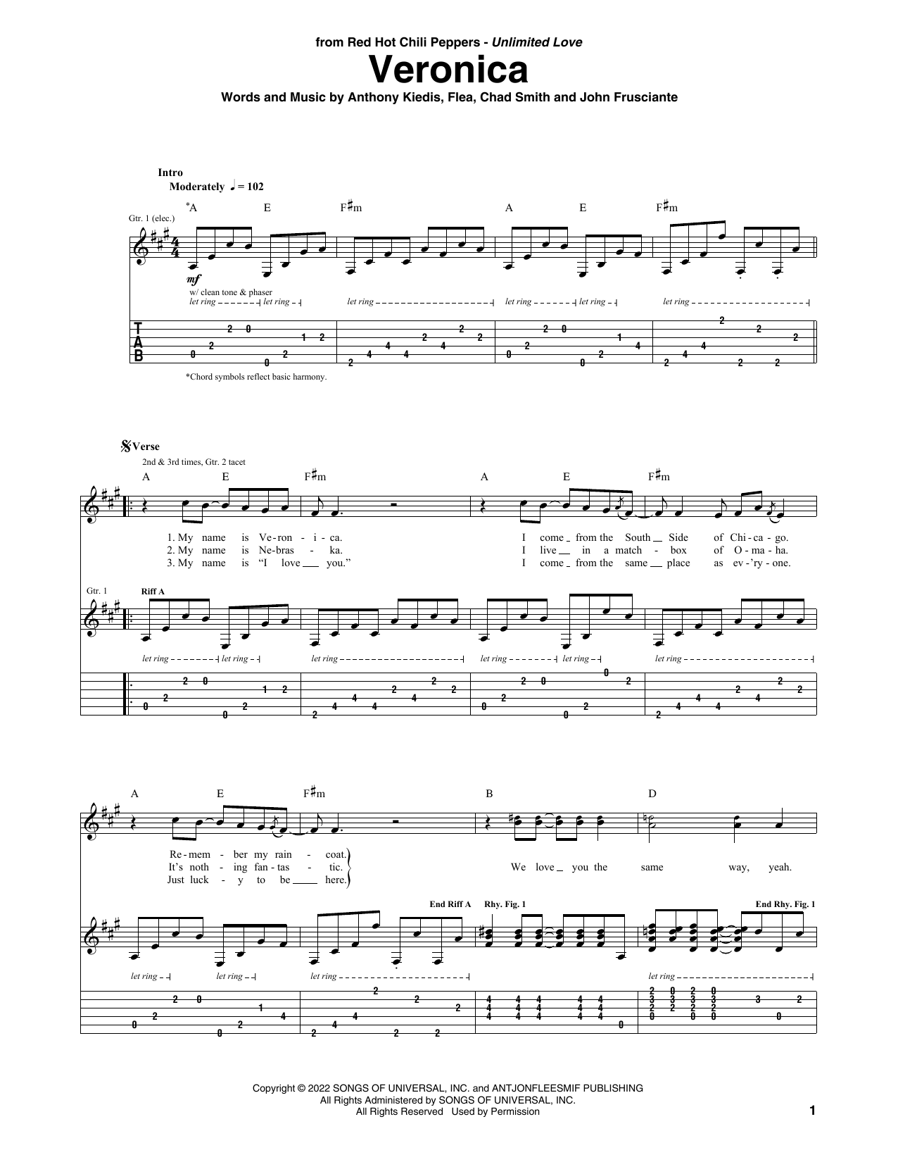 Download Red Hot Chili Peppers Veronica Sheet Music and learn how to play Bass Guitar Tab PDF digital score in minutes