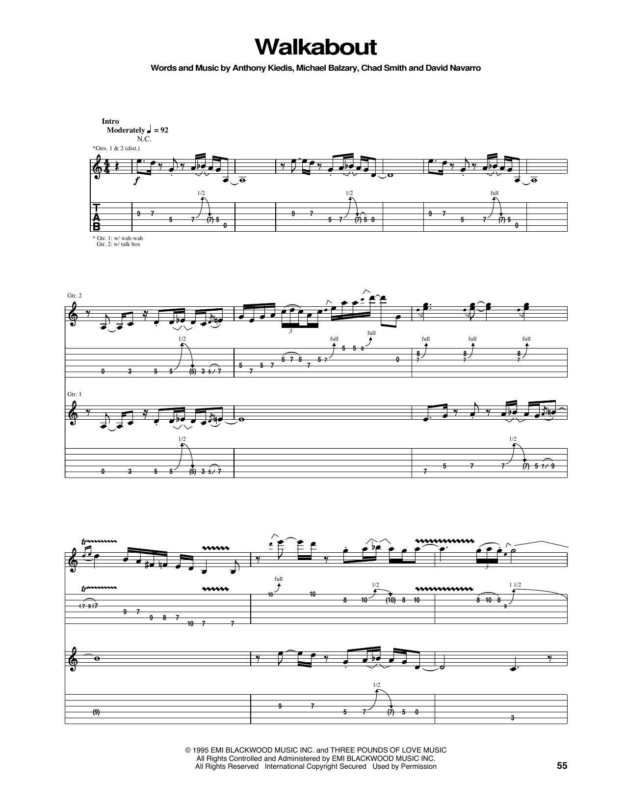 Download Red Hot Chili Peppers Walkabout Sheet Music and learn how to play Bass Guitar Tab PDF digital score in minutes
