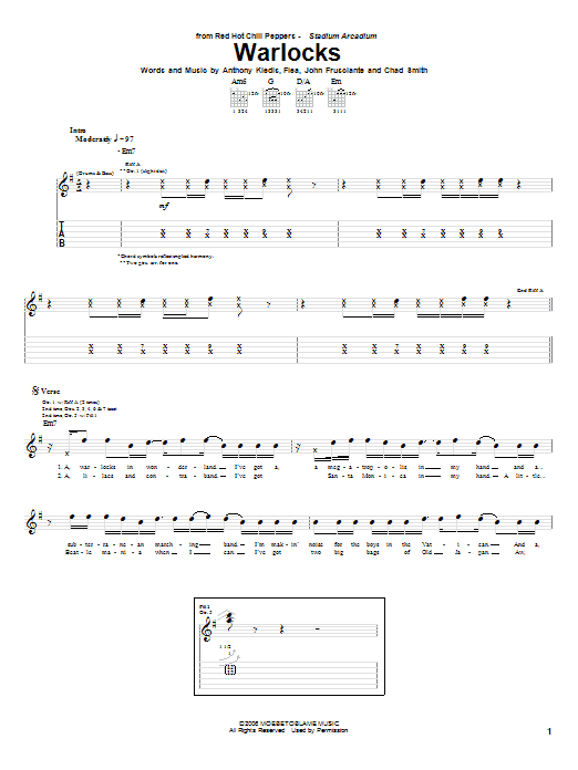 Download Red Hot Chili Peppers Warlocks Sheet Music and learn how to play Drums Transcription PDF digital score in minutes