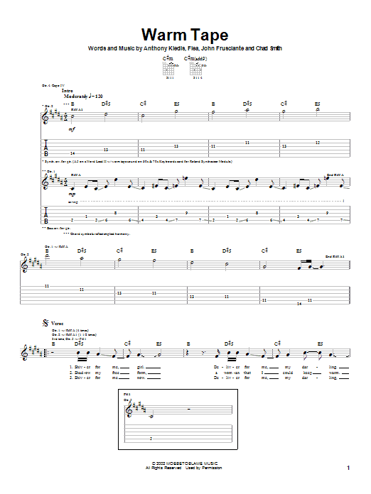 Download Red Hot Chili Peppers Warm Tape Sheet Music and learn how to play Bass Guitar Tab PDF digital score in minutes