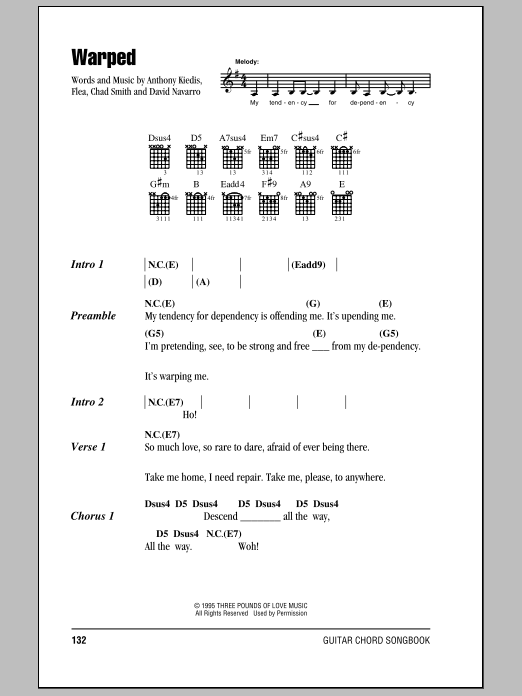 Download Red Hot Chili Peppers Warped Sheet Music and learn how to play Bass Guitar Tab PDF digital score in minutes