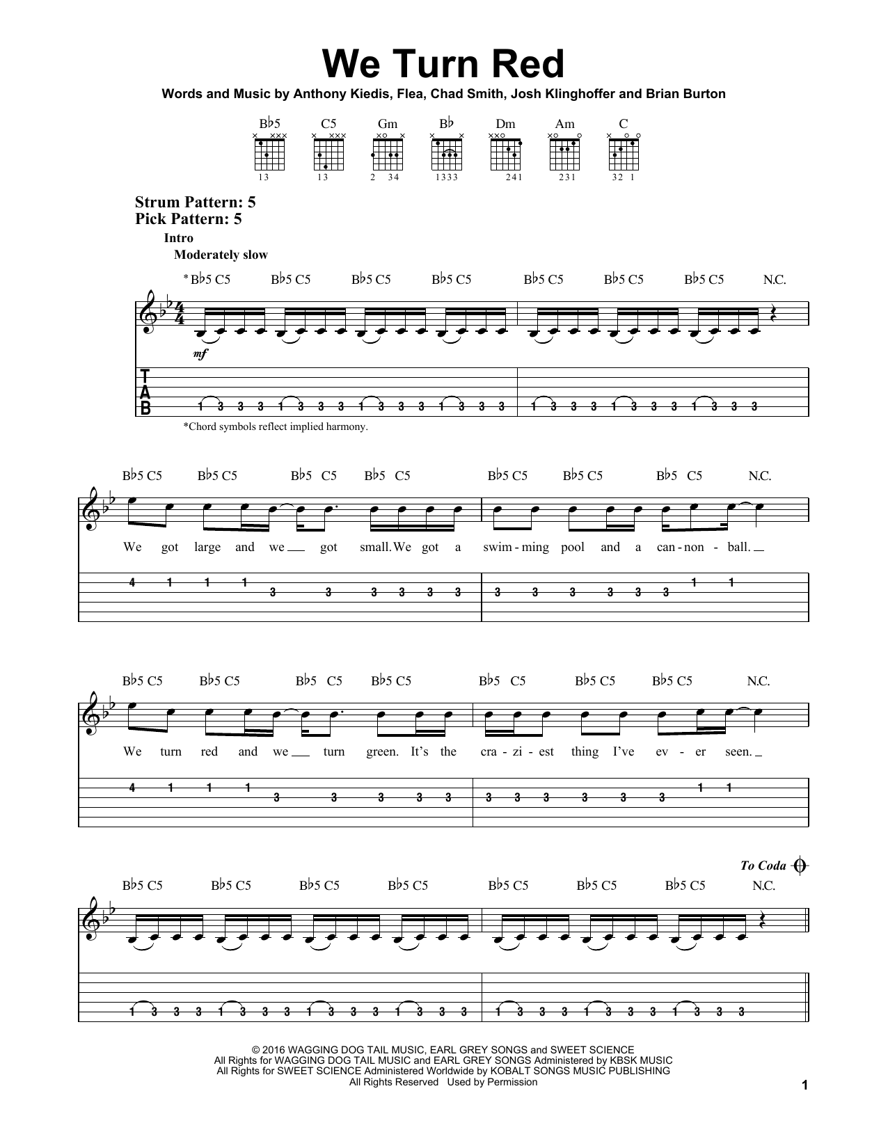 Download Red Hot Chili Peppers We Turn Red Sheet Music and learn how to play Guitar Tab PDF digital score in minutes