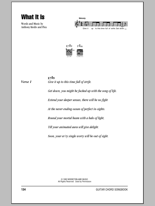 Download Red Hot Chili Peppers What It Is Sheet Music and learn how to play Lyrics & Chords PDF digital score in minutes