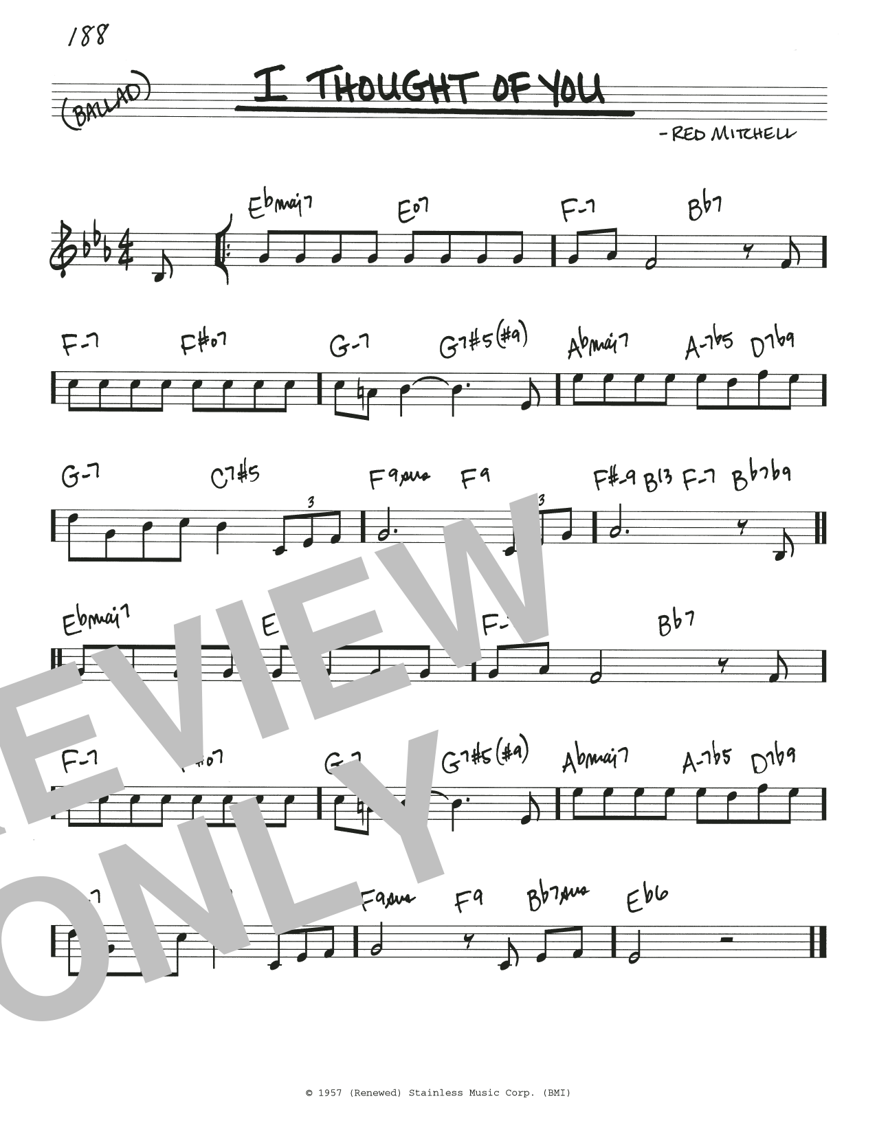 Download Red Mitchell I Thought Of You Sheet Music and learn how to play Real Book – Melody & Chords PDF digital score in minutes