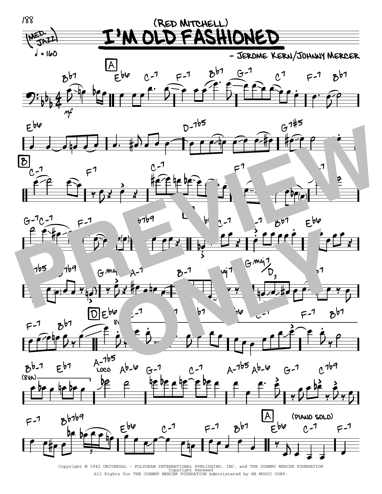 Download Red Mitchell I'm Old Fashioned (solo only) Sheet Music and learn how to play Real Book – Melody & Chords PDF digital score in minutes
