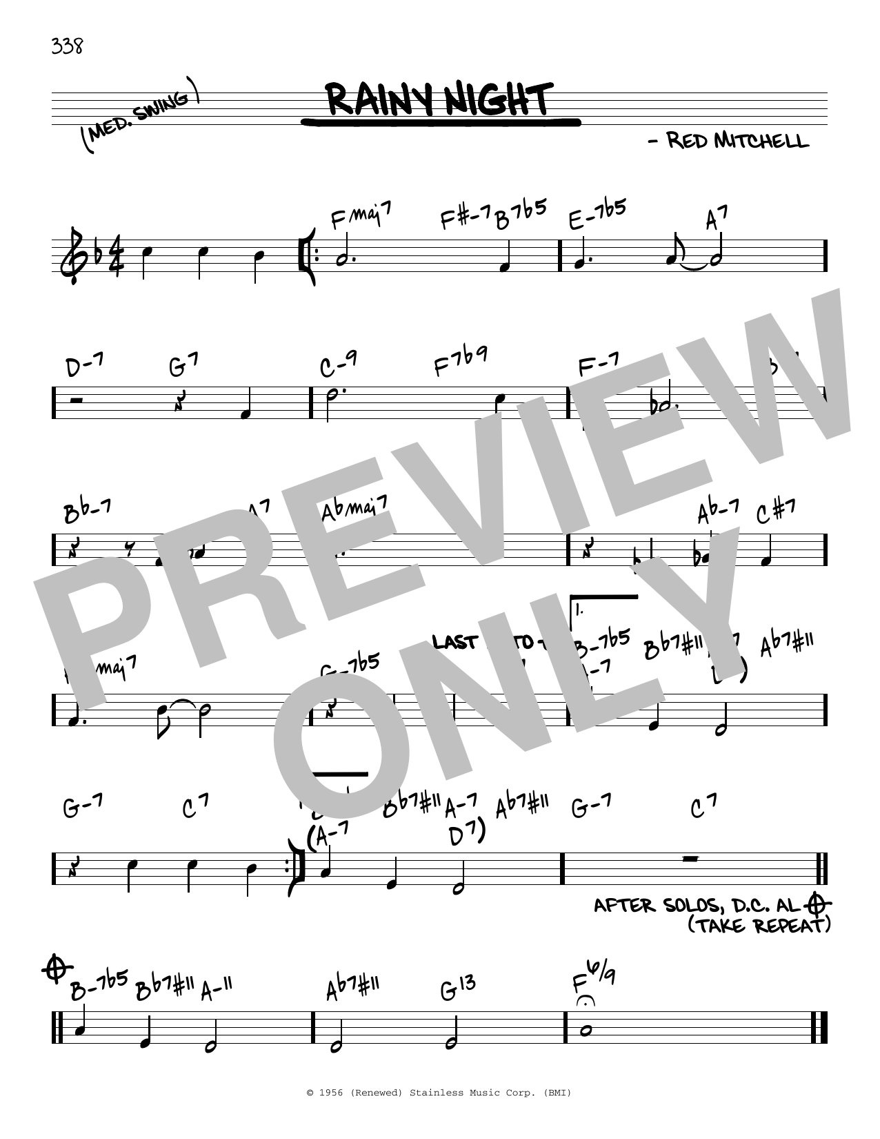 Download Red Mitchell Rainy Night Sheet Music and learn how to play Real Book – Melody & Chords PDF digital score in minutes