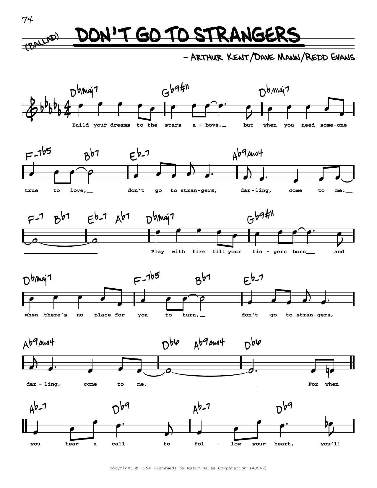 Download Redd Evans Don't Go To Strangers (High Voice) Sheet Music and learn how to play Real Book – Melody, Lyrics & Chords PDF digital score in minutes