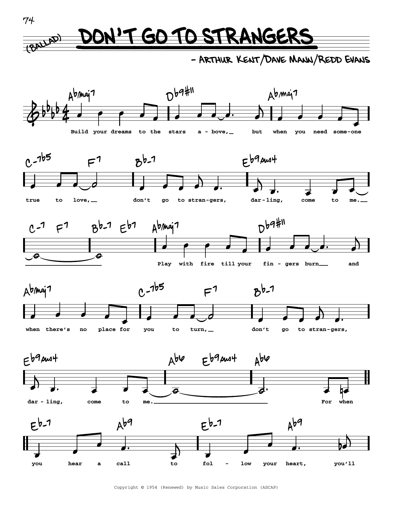 Download Redd Evans Don't Go To Strangers (Low Voice) Sheet Music and learn how to play Real Book – Melody, Lyrics & Chords PDF digital score in minutes