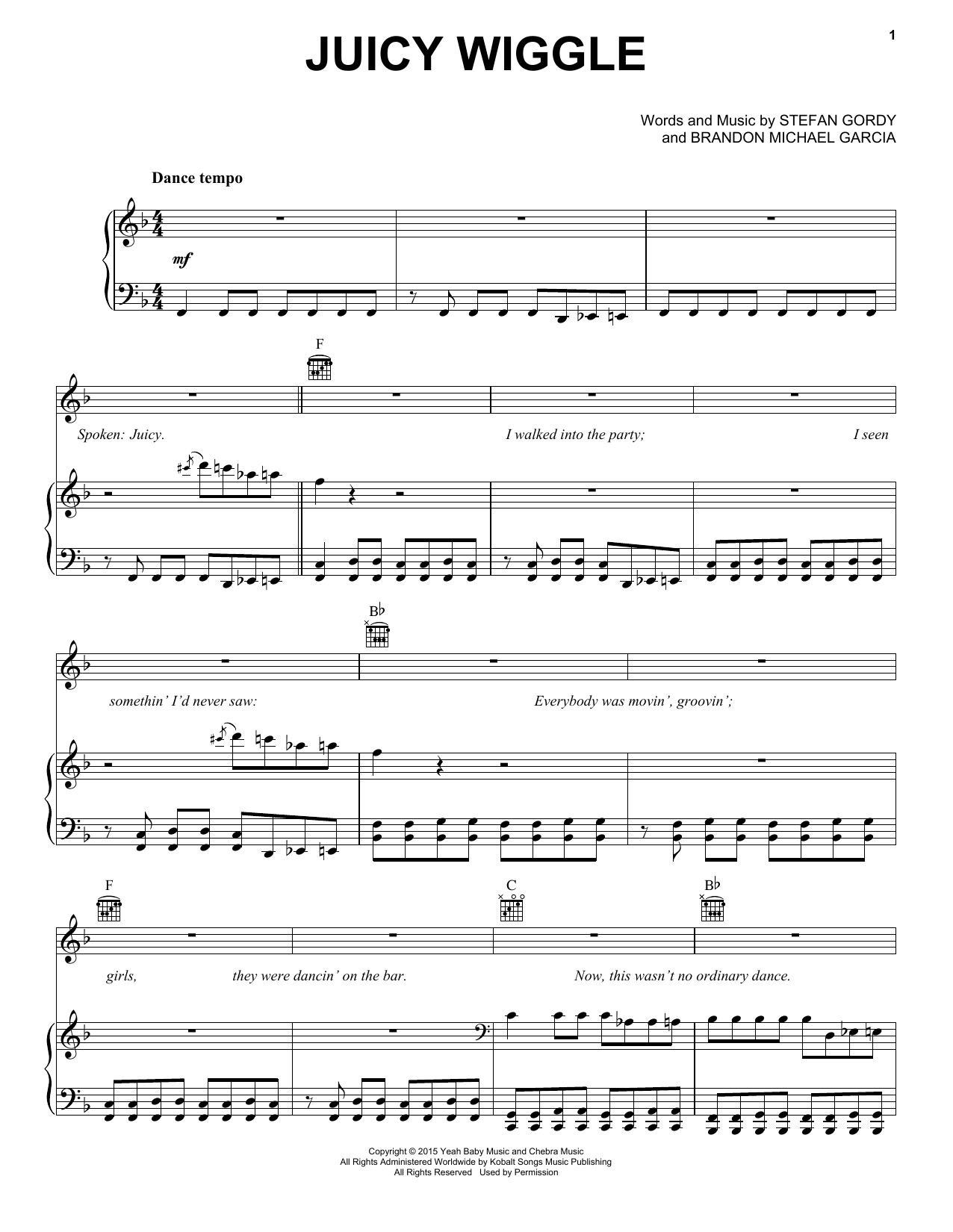 Download Redfoo Juicy Wiggle Sheet Music and learn how to play Piano, Vocal & Guitar (Right-Hand Melody) PDF digital score in minutes