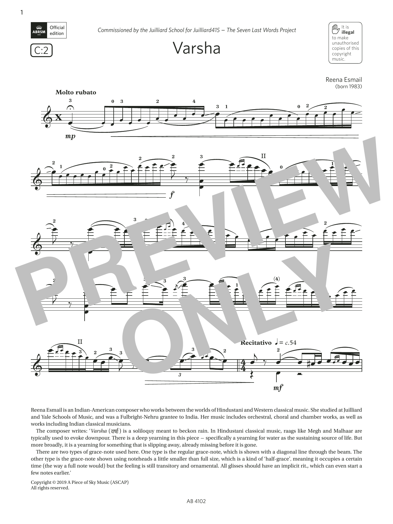 Download Reena Esmail Varsha (Grade 8, C2, from the ABRSM Violin Syllabus from 2024) Sheet Music and learn how to play Violin Solo PDF digital score in minutes