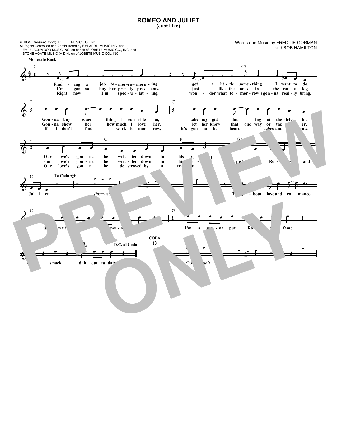 Download Reflections Romeo and Juliet (Just Like) Sheet Music and learn how to play Melody Line, Lyrics & Chords PDF digital score in minutes