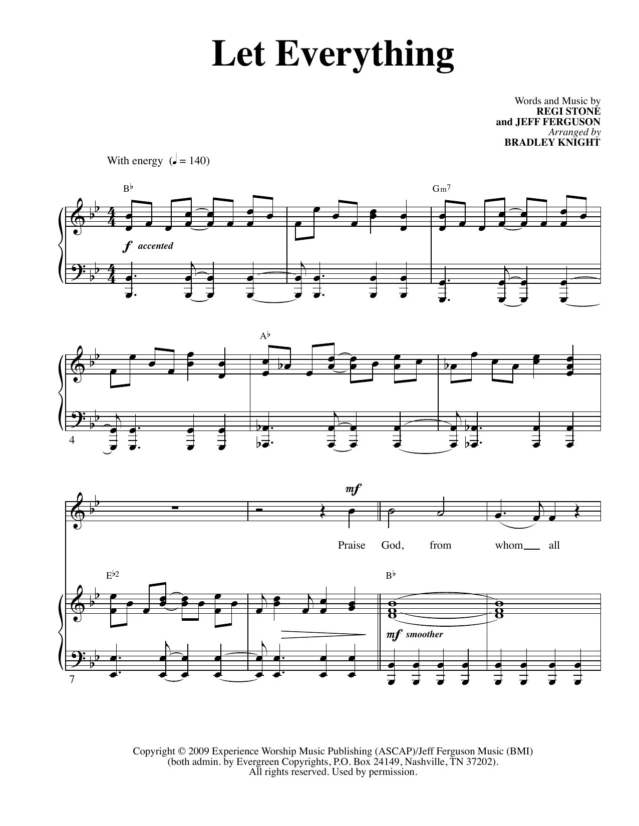 Download Regi Stone and Jeff Ferguson Let Everything (arr. Bradley Knight) Sheet Music and learn how to play Piano & Vocal PDF digital score in minutes