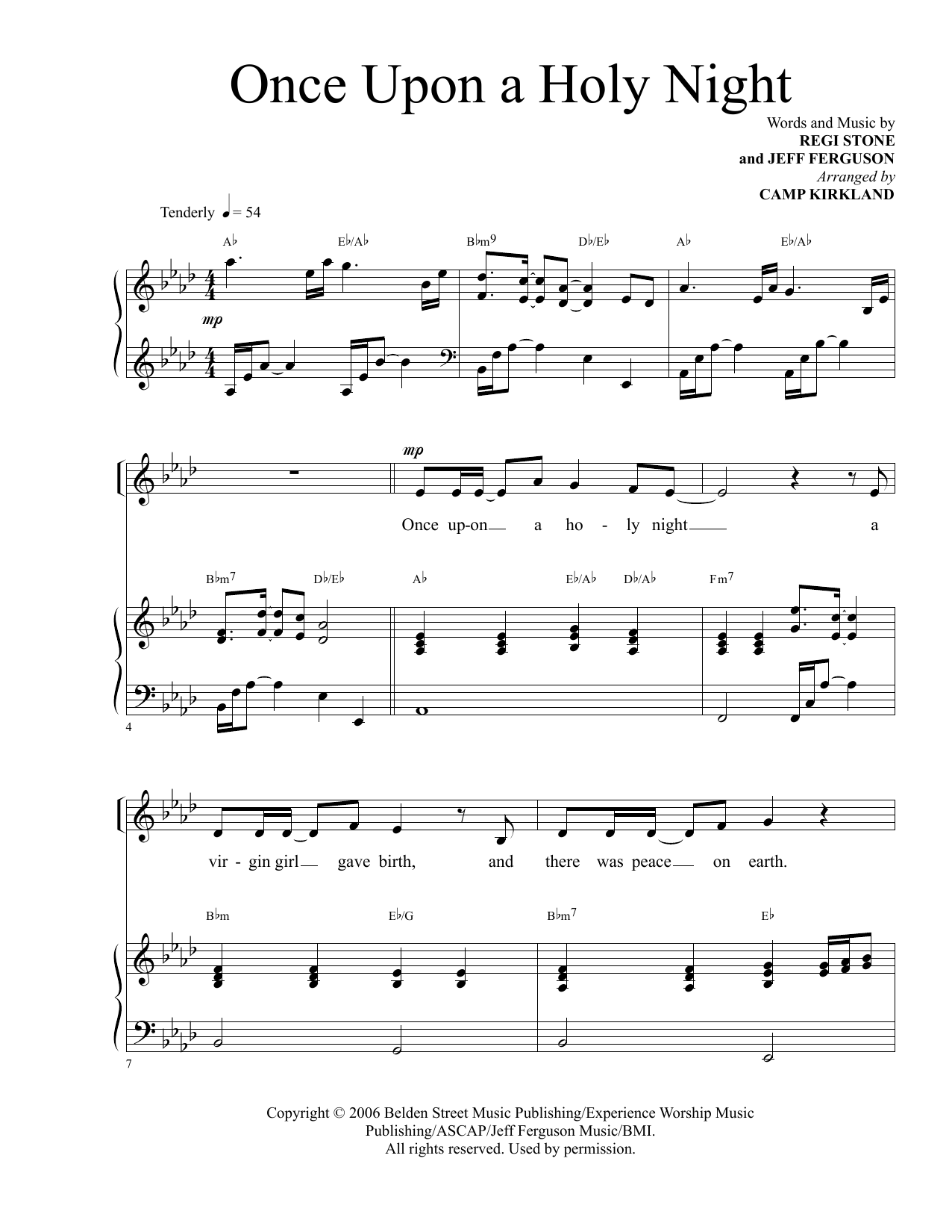 Download Regi Stone and Jeff Ferguson Once Upon A Holy Night (arr. Camp Kirkland) Sheet Music and learn how to play SATB Choir PDF digital score in minutes