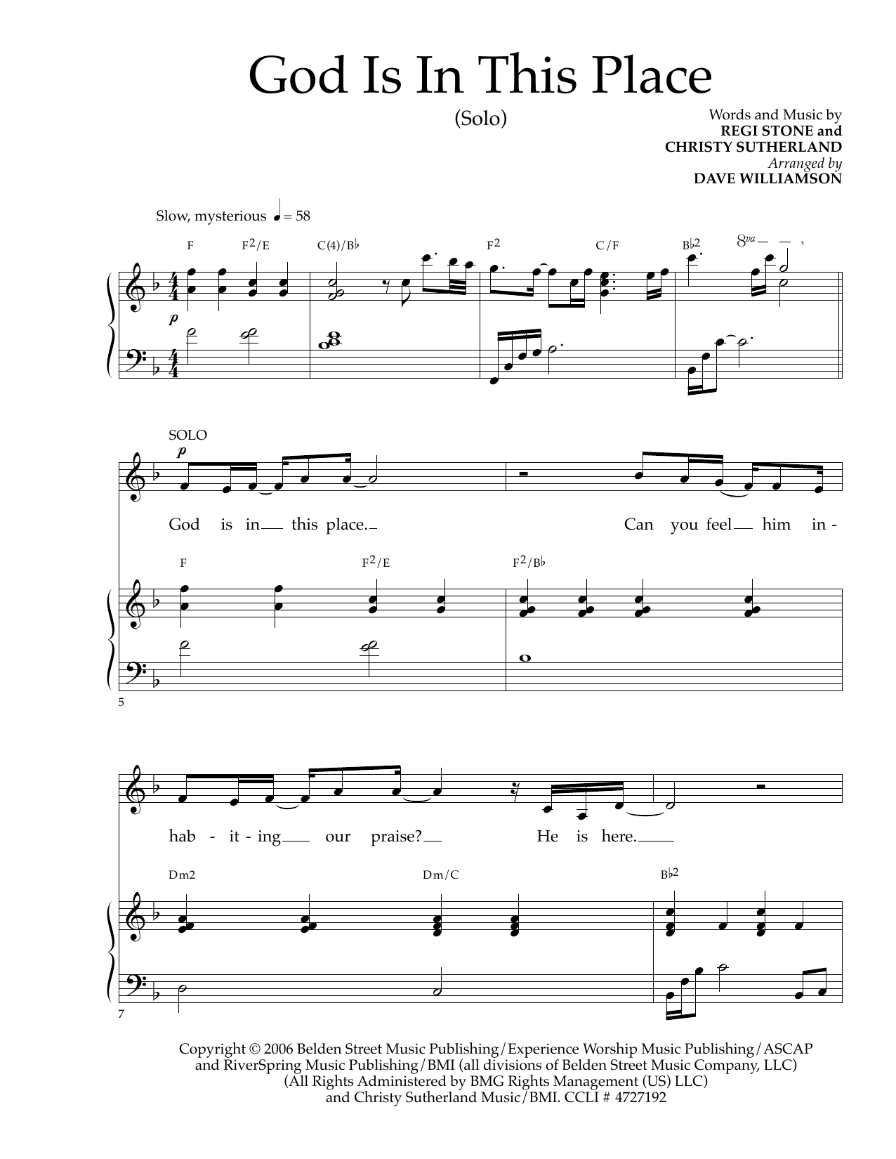 Download Regi Stone God Is In This Place (arr. Dave Williamson) Sheet Music and learn how to play SATB PDF digital score in minutes