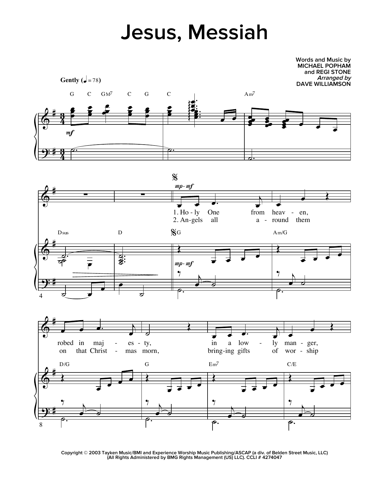 Download Regi Stone Jesus, Messiah (arr. Dave Williamson) Sheet Music and learn how to play SATB PDF digital score in minutes