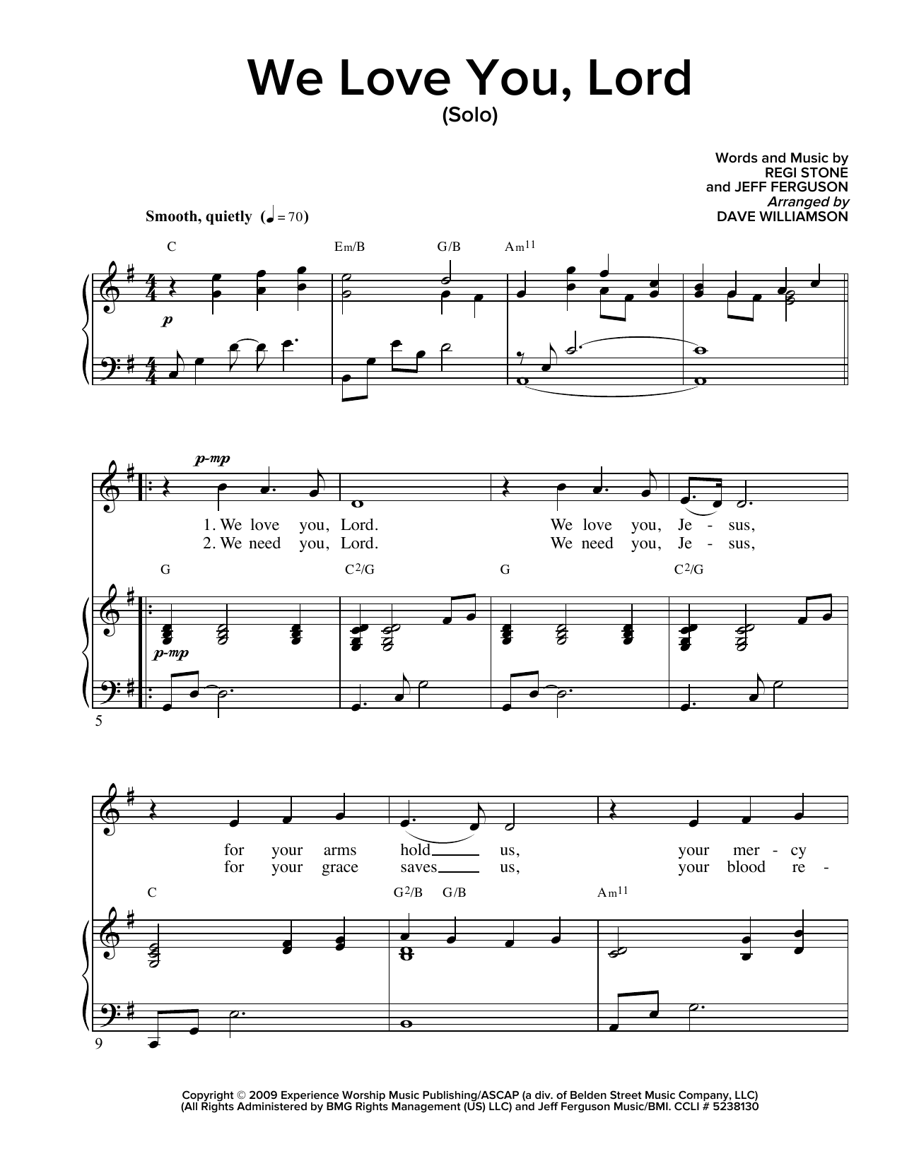Download Regi Stone We Love You Lord (arr. Dave Williamson) Sheet Music and learn how to play SATB PDF digital score in minutes