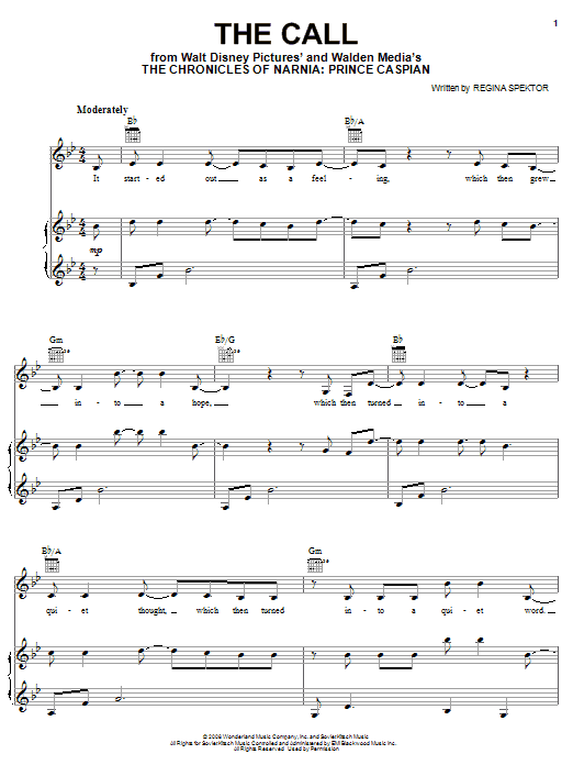 Download Regina Spektor The Call Sheet Music and learn how to play Piano, Vocal & Guitar (Right-Hand Melody) PDF digital score in minutes