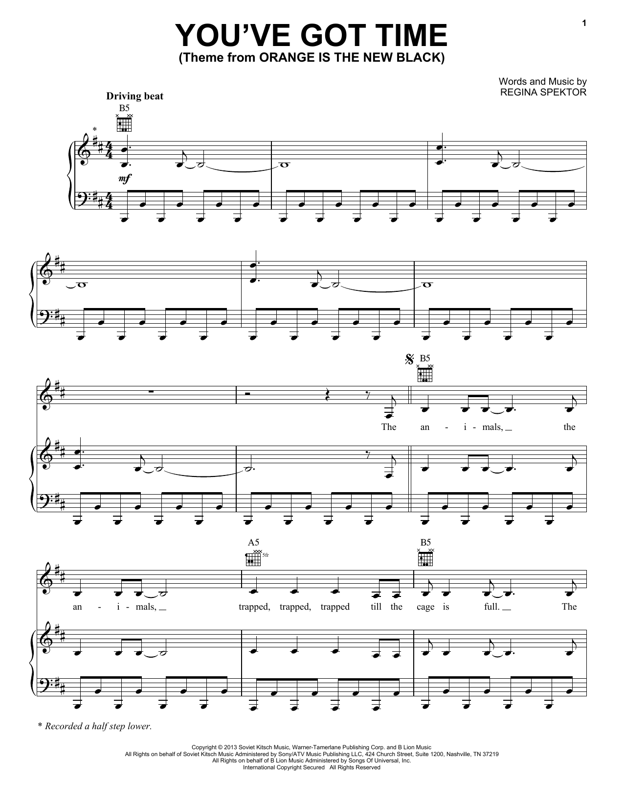 Download Regina Spektor You've Got Time (Theme from Orange Is The New Black) Sheet Music and learn how to play Lead Sheet / Fake Book PDF digital score in minutes