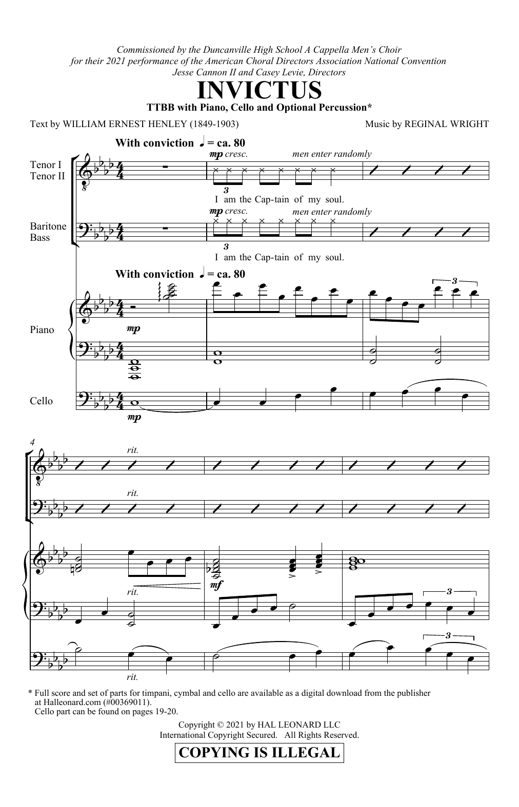 Download Reginal Wright Invictus Sheet Music and learn how to play TTBB Choir PDF digital score in minutes