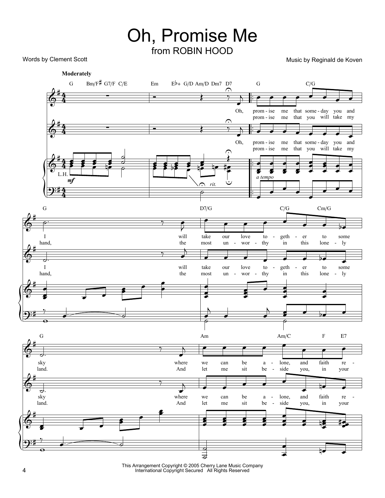 Download Reginald De Koven Oh, Promise Me Sheet Music and learn how to play Vocal Duet PDF digital score in minutes