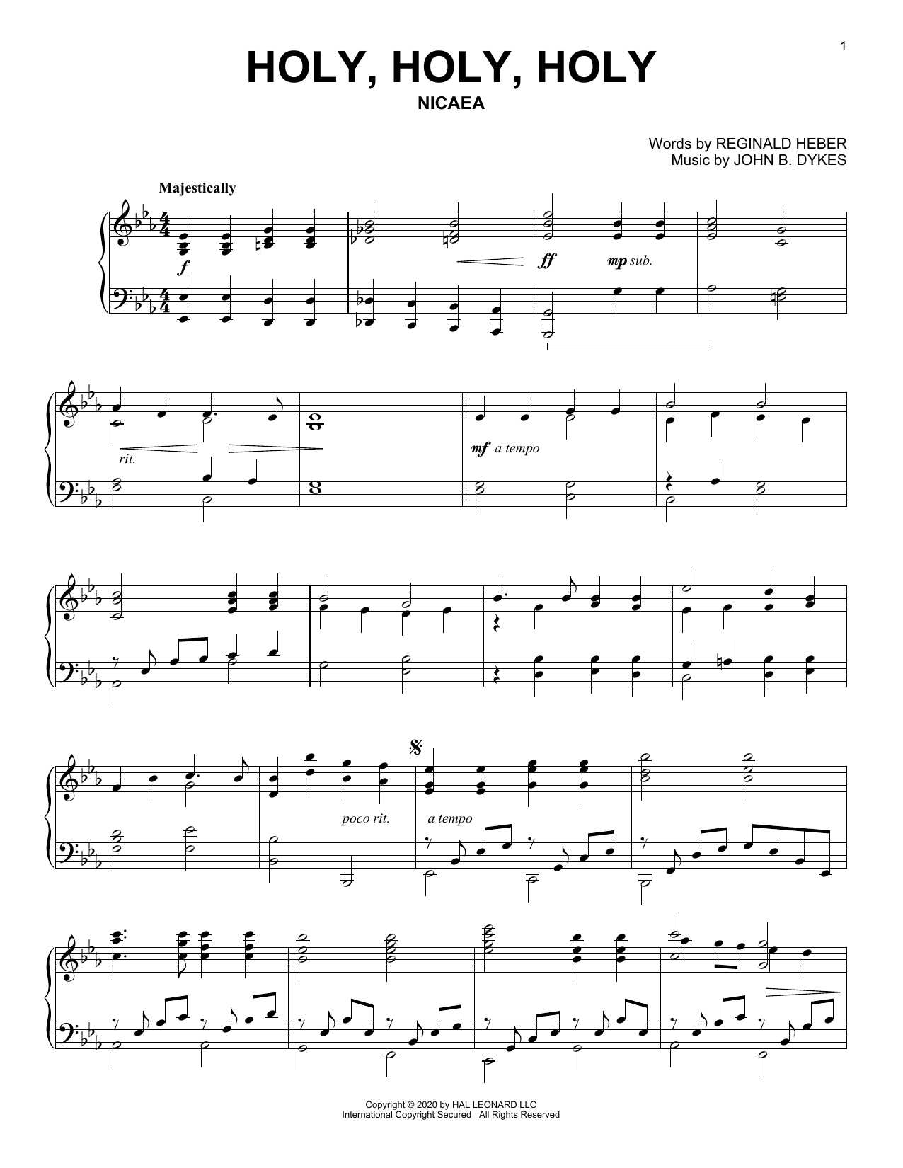 Download Reginald Heber and John B. Dykes Holy, Holy, Holy Sheet Music and learn how to play Piano Solo PDF digital score in minutes