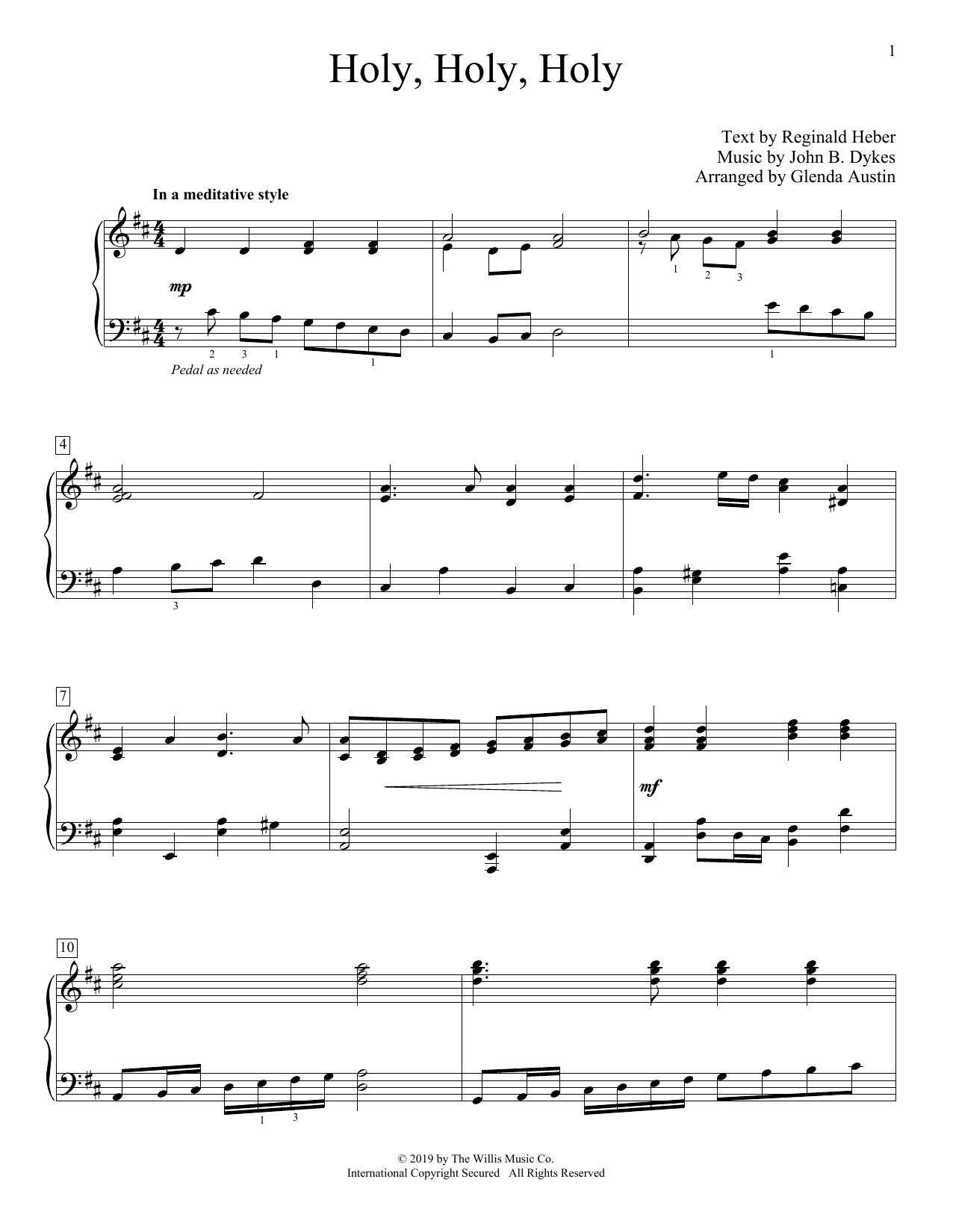 Download Reginald Heber Holy, Holy, Holy (arr. Glenda Austin) Sheet Music and learn how to play Educational Piano PDF digital score in minutes
