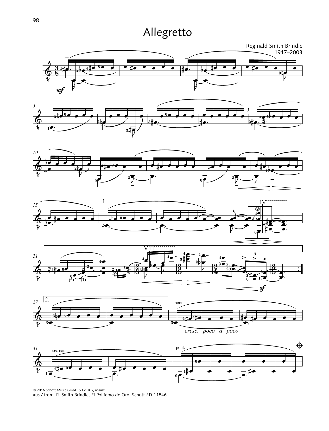 Download Reginald Smith Brindle Allegretto Sheet Music and learn how to play Solo Guitar PDF digital score in minutes