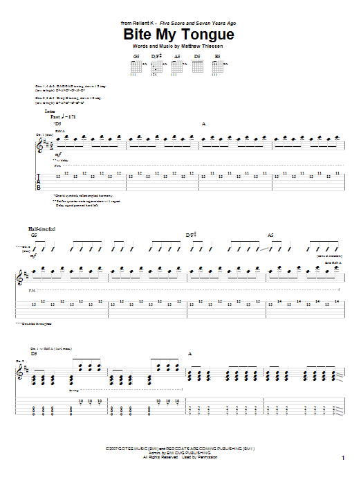 Download Relient K Bite My Tongue Sheet Music and learn how to play Guitar Tab PDF digital score in minutes