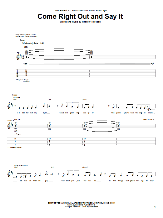 Download Relient K Come Right Out And Say It Sheet Music and learn how to play Guitar Tab PDF digital score in minutes