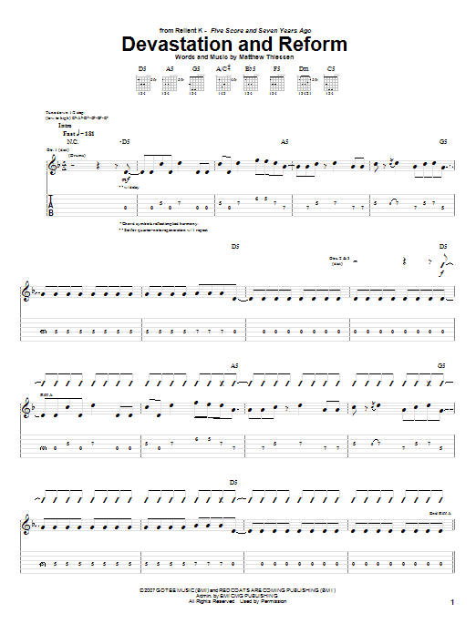 Download Relient K Devastation And Reform Sheet Music and learn how to play Guitar Tab PDF digital score in minutes