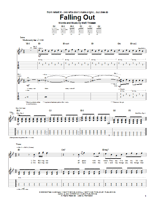 Download Relient K Falling Out Sheet Music and learn how to play Guitar Tab PDF digital score in minutes